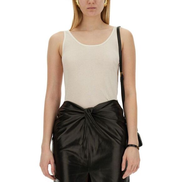 SAINT LAURENT Ribbed Knit Tank Top Women Beige T-Shirts & Tops - Picture 4 of 4